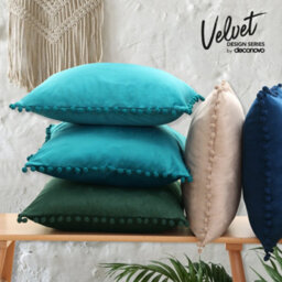 Deconovo 2 Pack Poms Crushed Velvet Cushion Covers 55Cm X 55Cm Pillowcases For Bedroom With Invisible Zipper 22X22 Inches Teal - thumbnail 4