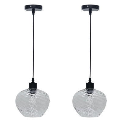 First Choice Lighting Set Of 2 Bradson - Clear Swirl Glass With Black Pendant Fittings - image 1