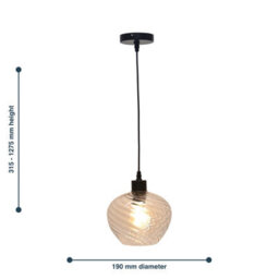First Choice Lighting Set Of 2 Bradson - Clear Swirl Glass With Black Pendant Fittings - thumbnail 8