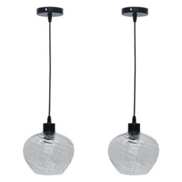 First Choice Lighting Set Of 2 Bradson - Clear Swirl Glass With Black Pendant Fittings - thumbnail 1
