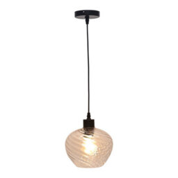 First Choice Lighting Set Of 2 Bradson - Clear Swirl Glass With Black Pendant Fittings - thumbnail 2