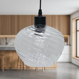 First Choice Lighting Set Of 2 Bradson - Clear Swirl Glass With Black Pendant Fittings - thumbnail 3