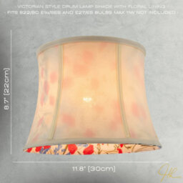 Happy Homewares Classic Curved Cream Cotton Drum Shade With Blue And Red Floral Inner - thumbnail 7