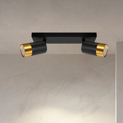 Cgc Puzon Black & Gold Gu10 Adjustable Twin Two Head Gu10 Ceiling Spotlight Bar Light - image 1