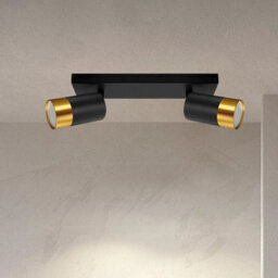 Cgc Puzon Black & Gold Gu10 Adjustable Twin Two Head Gu10 Ceiling Spotlight Bar Light - thumbnail 1