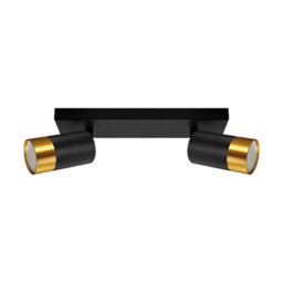 Cgc Puzon Black & Gold Gu10 Adjustable Twin Two Head Gu10 Ceiling Spotlight Bar Light - thumbnail 2