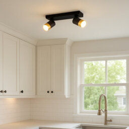 Cgc Puzon Black & Gold Gu10 Adjustable Twin Two Head Gu10 Ceiling Spotlight Bar Light - thumbnail 5