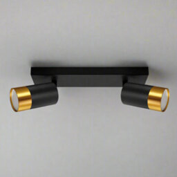 Cgc Puzon Black & Gold Gu10 Adjustable Twin Two Head Gu10 Ceiling Spotlight Bar Light - thumbnail 4