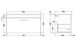 Royal Bathrooms Turin 800mm Grey Elm 1 Drawer Wall Hung Countertop Vanity Unit - thumbnail 4