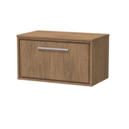 Hudson Reed Lille Wall Hung Single Drawer Contemporary Vanity Unit With Worktop In Antique Oak, 805 X 460mm - thumbnail 2