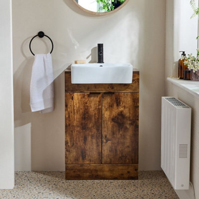 Homestylestore 550mm Dark Oak Floorstanding Bathroom Vanity Unit And Black Finger Pull Handle - image 1