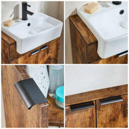 Homestylestore 550mm Dark Oak Floorstanding Bathroom Vanity Unit And Black Finger Pull Handle - thumbnail 2