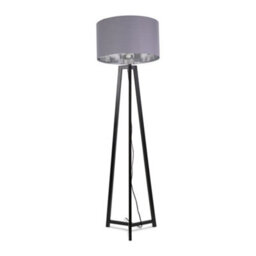 Valuelights Lottie Black Wood Tripod Floor Lamp With Grey/chrome Drum Shade - thumbnail 2