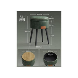 Songmics Stool, Bench With Storage, Faux Leather, Stitching, Mid-Century Modern Style, Modern, Round, Steel Legs, Forest Green - thumbnail 2