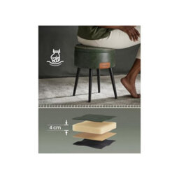 Songmics Stool, Bench With Storage, Faux Leather, Stitching, Mid-Century Modern Style, Modern, Round, Steel Legs, Forest Green - thumbnail 5
