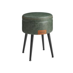 Songmics Stool, Bench With Storage, Faux Leather, Stitching, Mid-Century Modern Style, Modern, Round, Steel Legs, Forest Green - thumbnail 6