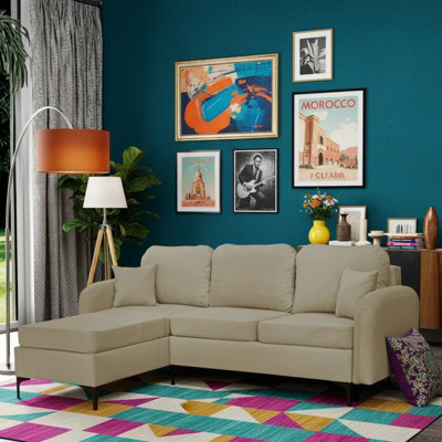 Venice L Corner Sofa Bed With Bonnell Spring Metal Legs Wooden Frame Dl Mechanism Storage 225X172X78X96 Cm Beige Left - image 1