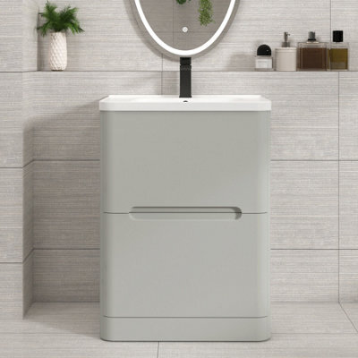 Royal Bathrooms Venice 600mm Dove Grey Floor Standing Bathroom Vanity Unit 2 Drawer With Ceramic Basin - 1 Tap Hole Basin - image 1
