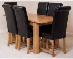 That's Furniture Hampton 120Cm - 160Cm Oak Extending Dining Table And 6 Chairs Dining Set With Washington Black Leather Chairs - thumbnail 1