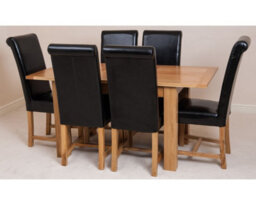 That's Furniture Hampton 120Cm - 160Cm Oak Extending Dining Table And 6 Chairs Dining Set With Washington Black Leather Chairs - thumbnail 2