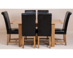 That's Furniture Hampton 120Cm - 160Cm Oak Extending Dining Table And 6 Chairs Dining Set With Washington Black Leather Chairs - thumbnail 3