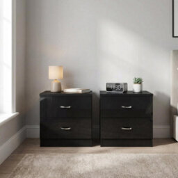 Fwstyle Chilton Pair Of 2 Drawer Bedside Tables Black Gloss (H) 46 (W) 45 (D) 40Cm - thumbnail 1