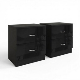 Fwstyle Chilton Pair Of 2 Drawer Bedside Tables Black Gloss (H) 46 (W) 45 (D) 40Cm - thumbnail 4