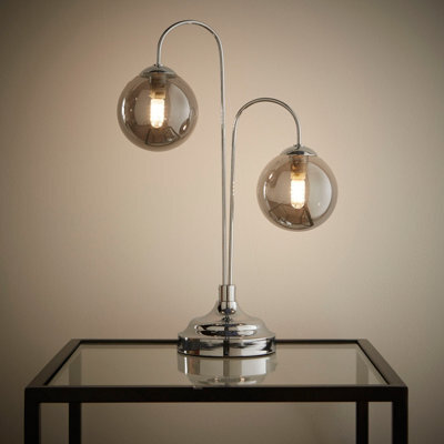 K Living Chrome 2 Light Table Lamp With Smokey Grey Glass Shades (Image Shown With G9 Led Bulbs) - image 1