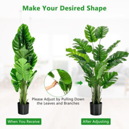 Costway 152Cm Artificial Monstera Deliciosa Plant Faux Evergreen Tree W/ Cement Pot Home - thumbnail 8