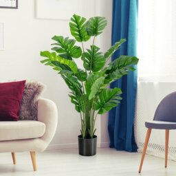 Costway 152Cm Artificial Monstera Deliciosa Plant Faux Evergreen Tree W/ Cement Pot Home - thumbnail 7