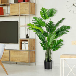 Costway 152Cm Artificial Monstera Deliciosa Plant Faux Evergreen Tree W/ Cement Pot Home - thumbnail 5