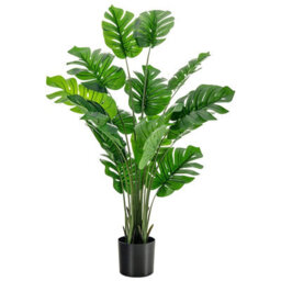Costway 152Cm Artificial Monstera Deliciosa Plant Faux Evergreen Tree W/ Cement Pot Home - thumbnail 1
