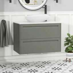 Royal Bathrooms Royal Bathroom Elmore 800mm Matt Green Wall Mounted Bathroom Vanity Unit 2 Drawer Plain White Worktop With Nova Basin - thumbnail 1