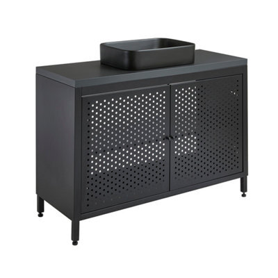 Homestylestore 1200mm Black Metal Floorstanding Bathroom Vanity Unit Black Grey Countertop And Rectangular Graphite Basin - image 1