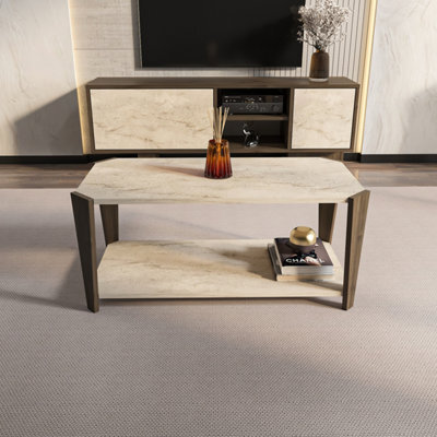 Decorotika Monaco Coffe Table Walnut Travertine - image 1