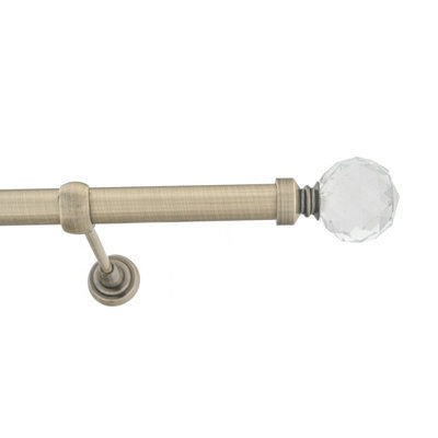 Toolty Antique Brass Metal Curtain Pole 25mm With Finials Rod Classic Brackets Beluna 115Cm