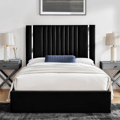 UKBEDFURNITURE Valencia Black Plush Valvet Upholstered Bed Frame - Slatted Base With 10 Inch Orthopedic Mattress - 48 Inch Headboard - image 1