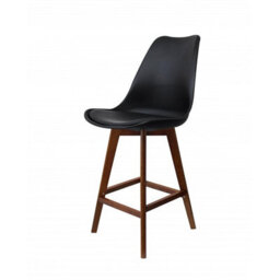 Fusion Living Soho Black Plastic Bar Stool With Dark Wood Legs - thumbnail 1