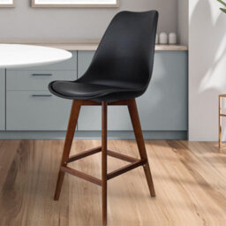 Fusion Living Soho Black Plastic Bar Stool With Dark Wood Legs - thumbnail 2