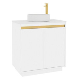 Royal Bathrooms Orion 800mm Matt White Floor Standing Vanity Unit 2 Door With Plain White Undrilled Worktop & Brushed Brass Accent Trim - thumbnail 6