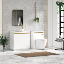 Royal Bathrooms Orion 800mm Matt White Floor Standing Vanity Unit 2 Door With Plain White Undrilled Worktop & Brushed Brass Accent Trim - thumbnail 3