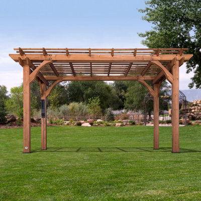Backyard Discovery Beaumont Cedar Wood Trellis Roof Outdoor Patio Pergola 4.3M X 3.1M (14Ft X 10 Ft) - image 1