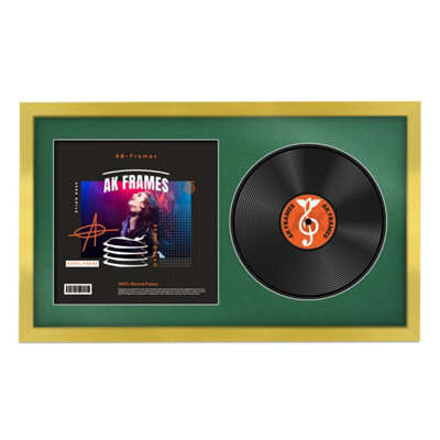 "30X17"" Gold Sleek Vinyl Record Frame With Emerald Mount For 12 Inch Lp Album Cover & Disc - Ak Frames" - image 1