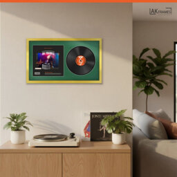 "30X17"" Gold Sleek Vinyl Record Frame With Emerald Mount For 12 Inch Lp Album Cover & Disc - Ak Frames" - thumbnail 5