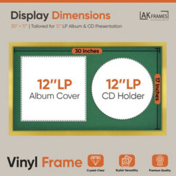 "30X17"" Gold Sleek Vinyl Record Frame With Emerald Mount For 12 Inch Lp Album Cover & Disc - Ak Frames" - thumbnail 2