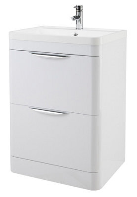 Balterley Aldershawe Modern Bathroom Floor Standing 2 Drawer Vanity Unit Basin, Gloss White, 600mm - image 1