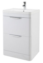 Balterley Aldershawe Modern Bathroom Floor Standing 2 Drawer Vanity Unit Basin, Gloss White, 600mm - thumbnail 1