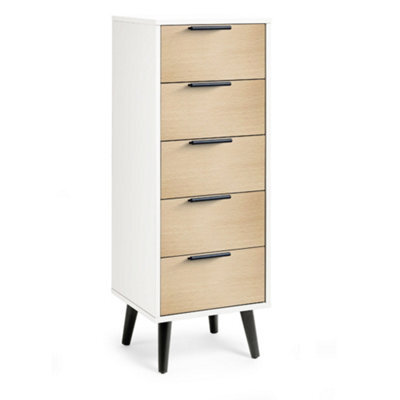 Oakham Premium Arden 5 Drawer Narrow Chest - White & Oak - image 1