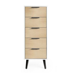 Oakham Premium Arden 5 Drawer Narrow Chest - White & Oak - thumbnail 7