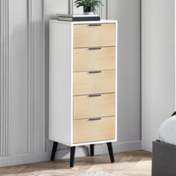 Oakham Premium Arden 5 Drawer Narrow Chest - White & Oak - thumbnail 3